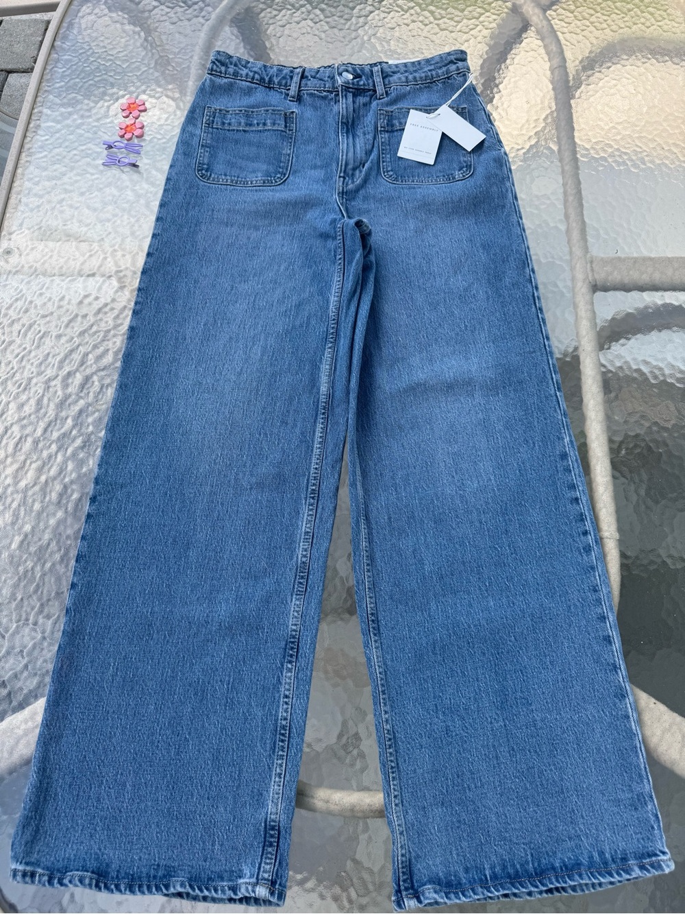 ✨ Wide Leg High Rise Jeans NWT Patch Pockets Free Assembly 12 ✨